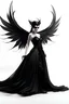 Placeholder: Evil fairy dressed in black flowing gown with black wings on a plain white background