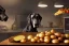 Placeholder: Great Danes stealing food off of a work surface in a kitchen, roast meat, potatoes, 8k resolution concept art hyperdetailed dynamic lighting DSLR maximalist matte background