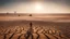 Placeholder: Climate emergency. An expansive farmland turned barren desert, with deep cracks running through the dry, dusty soil. Crops lie dead and withered, and abandoned farming equipment rusts in the harsh sun. A lone farmer stands in despair, looking at the parched earth. Beautiful award-winning photograph, shocking, balanced delightful composition, perfect lighting, superb detail, 16k render