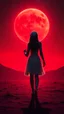 Placeholder: A beautiful girl walking with an alien both their hands on both shoulders from rear view , they are walking toward a an red moon in a distance ,in romantic themes in the background is a vivid red sky stars and milky way galaxy and the lighting creates a dramatic and otherworldly atmosphere