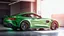 Placeholder: Mercedes-Benz AMG GT63s, green color, parked in a luxury garage and the car is facing left.