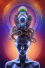 Placeholder: Spiritual being with Tentacles over human Head creating reality around, wrapping Spiral around Human, Psychedelic