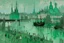 Placeholder: A mint colored noisy metropolis painted by Claude Monet