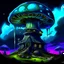 Placeholder: A fantabulous black, blue and green (((mushroom tower house))) erected atop a (geologic pillar), surrounded by the uncanny imaginative ((( swirling skies))), offset by the stark hues of a (neon-tinged nebulous space scape), within. captured by the hand a skilled master painter with a focus on (softly blurred compositions and voluminous lighting).