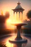 Placeholder: small tall fountain aith the sunrise on it in a smart house