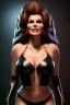 Placeholder: Raquel Welch as evil queen in black leather gown, angry, busty, curvey, cleavage, unreal 5, octane render, cinema4d, dynamic lighting, dramatic lighting, 4k, redshift render, highly detailed, hyper realistic