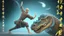 Placeholder: shaolin master vs yoga dino, water, temple background, mist