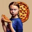 Placeholder: portrait of Greta Thunberg holding an empty pizza box