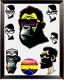 Placeholder: A collage-style image featuring a blend of artistic illustrations and designs. The top section displays framed artworks, including a sunset over a mountainous landscape and portraits of individuals with distinct styles, one wearing glasses. The middle section contains various sketches and symbols, while the bottom left shows a comic-style drawing of a gorilla's expressive face. The bottom right features a young woman with a unique hairstyle and accessories, sitting amid a green, plant-filled env