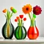 Placeholder: four vases with a flower and other various materials