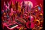 Placeholder: A magenta metropolis made out of musical instruments in naïve art style painted by Thomas Hart Benton