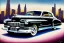 Placeholder: a true-to-life 1946 cadillac series 62 sedanette, centered, intricate, extreme detailed, photorealism, center view, city background, pivot on cadillac, pen and color marker painting by cheryl kelley