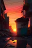 Placeholder: garbage, sunset, street