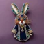 Placeholder: An elegant handmade brooch, richly embroidered with beads, bugles, sequins, crystals and stones, in the shape of a hare in a magician's hat, a bold and intricate design, sparkling and eye-catching, will be the perfect complement to an evening outfit, luxurious and detailed.