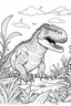 Placeholder: create a coloring page, white background Show a T-Rex rubbing its body against trees or rocks to leave behind scent markings and communicate its presence to other dinosaurs. the scene with earthy tones and textured patterns. ink drawing clipart, simple line illustrations, colored