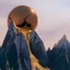 Placeholder: the broken sun melts down the mountain, pierced through bottom