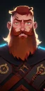 Placeholder: Dungeons and dragons character, warrior dwarf male, friendly face, high detail, High definition, ginger braided beard, ginger long hair in a bun, heavy armor, short height, black backdrop, mustache, battle ax, cape