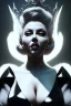 Placeholder: Lana Turner as evil queen in black leather, leather, busty, cleavage, angry, stern look. character design by cory loftis, fenghua zhong, ryohei hase, ismail inceoglu and ruan jia. unreal engine 5, artistic lighting, highly detailed, photorealistic, fantasy