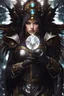 Placeholder: Fullbody of Steampunk armor, burka,beautiful angel wings, angry,malicious, goddess, warrior girl, crystal, broken glass, jewelry, ornements, half opened mouth, starcraft, magical orbe, cat eyes,white face,scifi, technology, photography