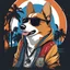 Placeholder: rocker corgi wearing hoodie jacket, sun glasses, singing, anime style, full bod, t-shirt design, vector art, white background colors.