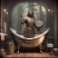 Placeholder: A viking and his wive having a bath, scary, steam punk, realistic, made in octane, cinematic, ultra-realistic, extremely detailed octane rendering, 8K, VRAY Super Real ar 2:3, dof photorealistic futuristic 50mm lens hard lighting dark gray tintype photograph, realistic lighting, sepia color