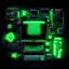 Placeholder: computer components, cyberpunk style, green lighting black background