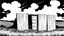 Placeholder: broken wooden door, anime, monochrome, black background, ink, simple, maximum quality, broken hinge, barely functioning, centered on frame, far view, in the middle of a grassy hill, white sky with cumulonimbus