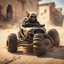 Placeholder: airbrush with pen outline, cool mad max pimp gremlin driving dune buggy against a wall wearing driver gloves, wearing flip down sun glasses, in the style of a fallout 4,bokeh like f/0.8, tilt-shift lens 8k, high detail, smooth render, down-light, unreal engine, prize winning