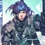 Placeholder: Billie Eilish as a cyber punk mercenary huge girl, illustration by Yoji Shinkawa and Katsushika Hokusai, finely detailed facial features, finely drawn and inked, 4k, symmetric, hyperdetailed