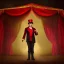 Placeholder: ultra-fine detailed circus ringmaster standing alone inside dark circus tent, garish red coat, desolate, dark circus, night circus, 1800s, chiaroscuro lighting , 8k UHD, matte painting, illustration, renaissance, artwork, high-quality, creepy, rocco, greg rutowski, howard lyon, alphonse mucha