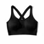 Placeholder: Folded Cross-back sport bra, top view, flat lay, realistic, active wear, black material, round neck, cross-back with four spaghetti straps,