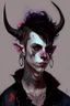 Placeholder: As tiefling teenage boy, he has lots of tattoos and demon horns, he is punk, goth and handsome