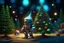 Placeholder: cute smiling Future Mech style Santa and realistic Christmas tree, in the garden of Eden, with colorful trimmings, star on top of tree, gifts, toys, bokeh like f/1.2, tilt-shift lens 8k, high detail, smooth render, down-light, unreal engine, prize winning