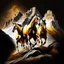 Placeholder: Three-horse ink graphic Palomino on the mountain full body hyperdetailed 4k