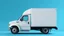Placeholder: side profile of a white generic north american medium commercial truck with cube box, blue background, Pixar