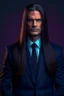 Placeholder: American president of the future with dark long hair and looking powerful female