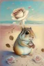 Placeholder: adorable chipmunk holds a diamond, roses on the beach, soft rounded edges, gentle, serene, magical, pastel colours, dynamic lighting, a masterpiece, surreal, Catrin Welz Stein style in sunshine