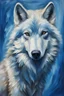Placeholder: Волк северный. Анфас. Синие оттенки. Картина интерьерная маслом