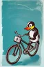 Placeholder: Lino print of a cartoon duck on a bicycle