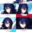 Placeholder: Clear focus, 8k, beautiful lighting, vibrant colors, girl, dark blue hair, long hair, vibrant red eyes, messy hair, angry, smile,