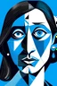 Placeholder: genera una imagen con el artista famoso Picasso, con un fondo azul, donde respresente a la mujer en el mundo laboral