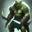 Placeholder: orc mage, Height 200cm, Weight 150kg, Skin color green, Has predator-like eyes, fangs, and claws. He holds a magic wand by both hands. He kills humans with ferocious accuracy. His intelligence is equal to that of a human. Wears robes of crude cloth