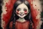 Placeholder: body anormal, smile blood, girl cute, watercolor illustration by <John Kenn Mortensen>, darkred tones,