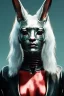 Placeholder: Medium Close Up Portrait, Front image. cyberpunk, rabbit mask, british woman, platinum hair. Latex suit army. white, red, color. Rocketer style. Color background, photo studio. Avatar image, highly detailed, concept art, smooth, unreal engine 5, ray tracing, RTX, lumen lighting, ultra detail, volumetric lighting, 3d, finely drawn, high definition, high resolution.