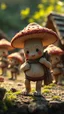 Placeholder: Ghibli movie. gerhart, cartoonise, ultra detailed a photo of cute mushroom people, a village, carrying farming tools, full frame show the whole body, the feet are apart, vibrant background colours. fantasy, using natural light to highlight weathered textures. bokeh, Ultra-detailed Quality 3D, 3d render octane, Unreal engine 5 effects, VFX, Isometric, Made in blender, 8k sharp focus, cinematic, ultra photorealism