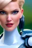 Placeholder: Eva Herzigova full frame portrait digital painting of futuristic animepunk robot, wide angle view, close-up, macro lens, centered camera, titanium accents, intricate details, small minutiae, tiny features, particulars, colorful, 8k, least ambient occlusion, volumetric lighting, volumetric clouds