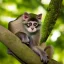 Placeholder: Monkey Cat on a branch, Photo portrait, 3/4 angle, jungle background, full body