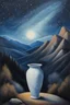 Placeholder: Pastel Drawing of White Vase amidst a Mountain Landscape under a Starry Night Sky