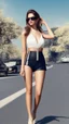 Placeholder: supper star, detailed face. Beautiful woman. big retro sunglasses, Full body ,standing pose,highly detailed, hyperdetailed standing on street, complex, 8K, HD