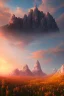 Placeholder: big rock mountains with and orange dawn sky with no clouds close montains